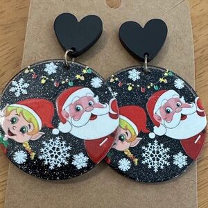 Black Festive Santa and Elf Earrings